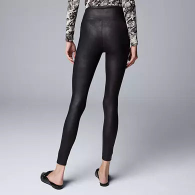 Crossover Waistband Faux Leather Leggings