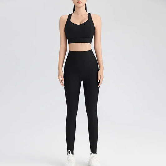 Cross-back workout vests and high-waisted tights leggings